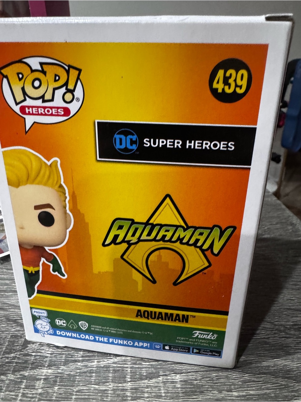 Funko Aquaman Pop! Box — Orange and Yellow Gradient Artwork